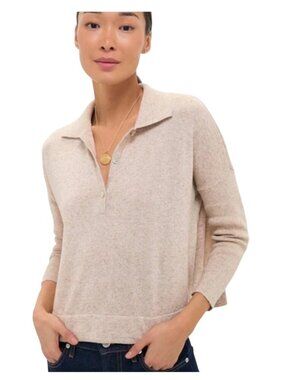 Tuckernuck Clayton Knit Polo Sweater M/L oatmeal heather Tan Linen Blend Boxy